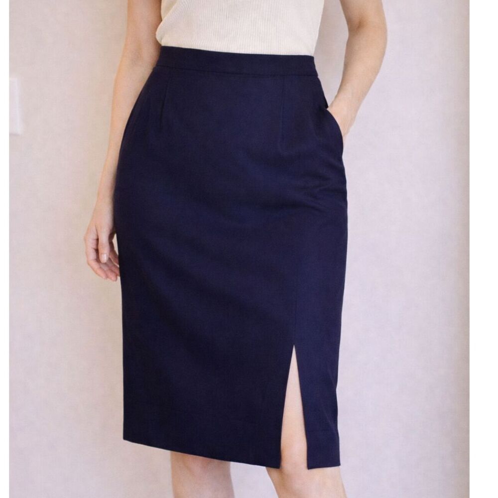 NWOT Vintage Pendleton Navy Pencil Skirt Women's 14 Side Front Slit Classic